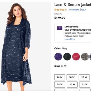 New still in the packing Lace and sequined jacket dress. Deep navy blue size 20W